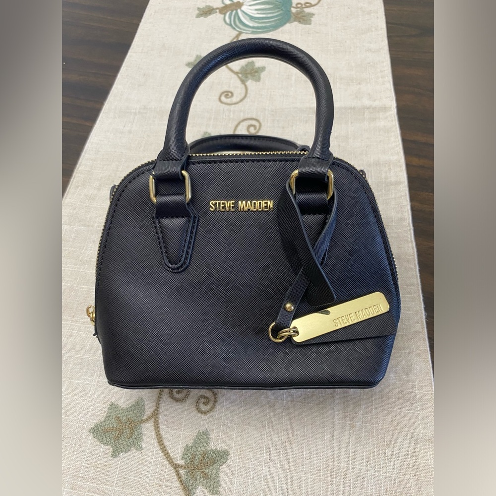 Steve Madden Mini Dome Satchel Bag – Black with Gold Hardware - Picture 2 of 10